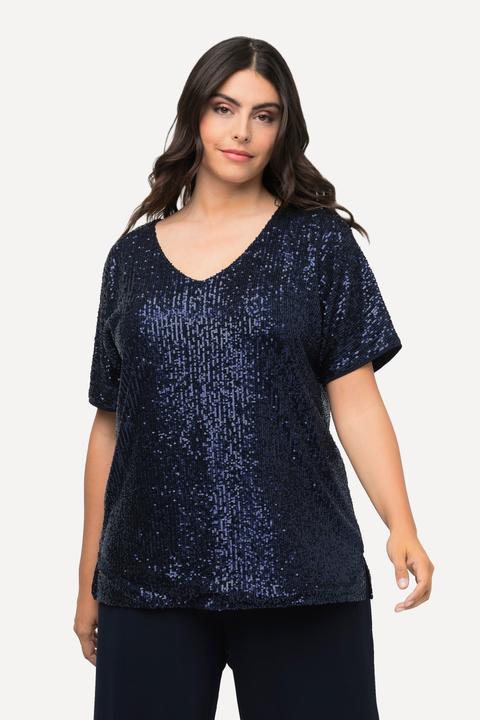 Produktbild Ulla Popken Pailletten-Shirt, Oversized, V-Ausschnitt, Halbarm (46, 48)