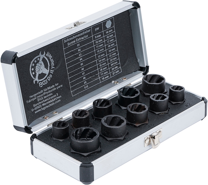 Actual product image BGS Twist Socket Set (Spiral Profile) / Screw Extractor 10 mm (3/8") Drive twist type 9-19 mm 10 pcs.