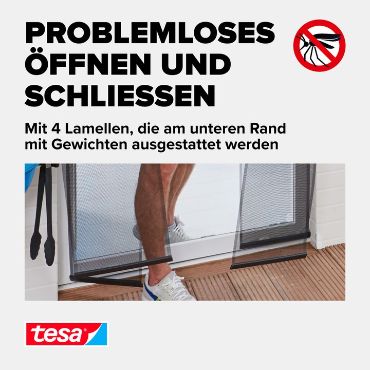 Produktbild tesa Insektenschutz STANDARD Lamellentür, Vorhang mit Klettverschluss, ohne Bohren (120 x 250 cm)