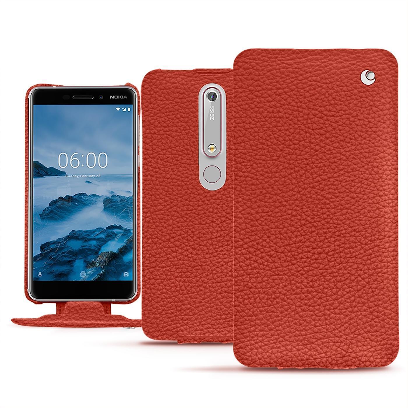 Thumbnail - Noreve Lederschutzhülle vertikal (Nokia 6 (2018)), Smartphone Hülle, Orange