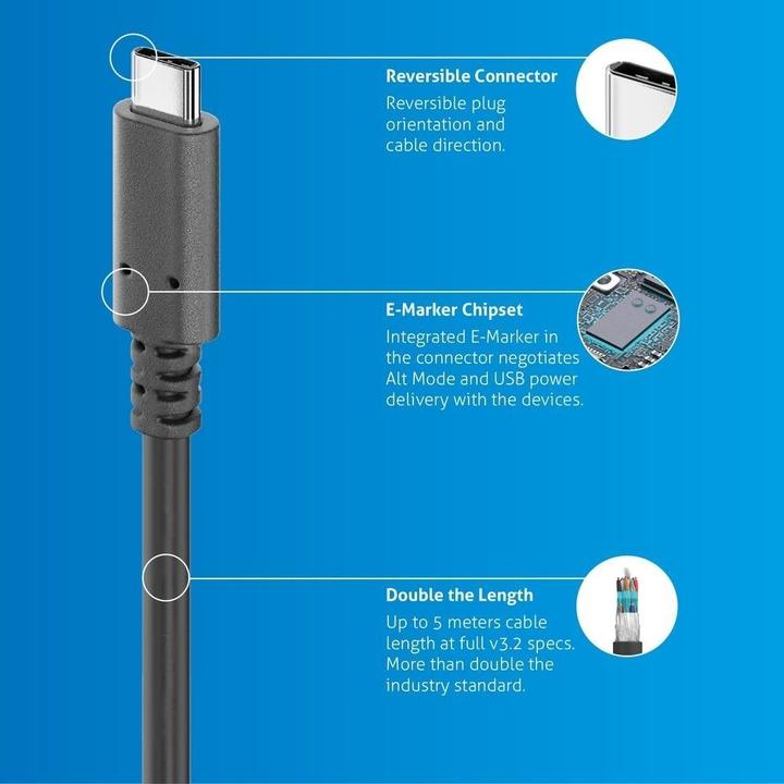 Produktbild Purelink USB 3.1-Kabel mit E-Marker, 100W USB C - USB C 1.5 m (1.50 m, USB 3.2 Gen 1, 100 W)