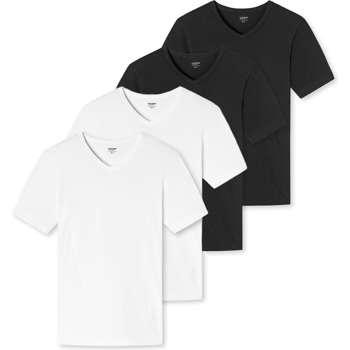 Uncover by Schiesser, Herren, Shirt, 4er Pack Basic Unterhemd / Shirt Kurzarm, Schwarz, Weiss, (L)