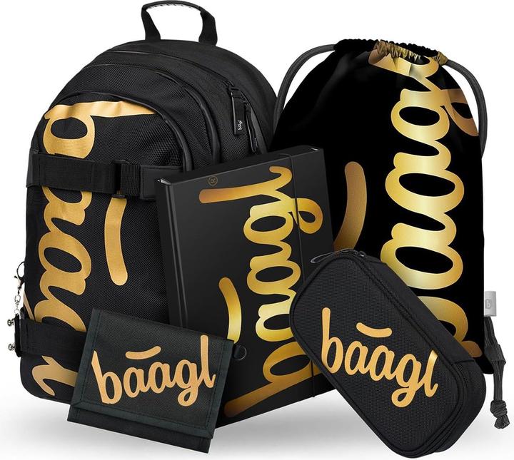 Baagl 5-teiliges Schulrucksack-Set - Skate Gold