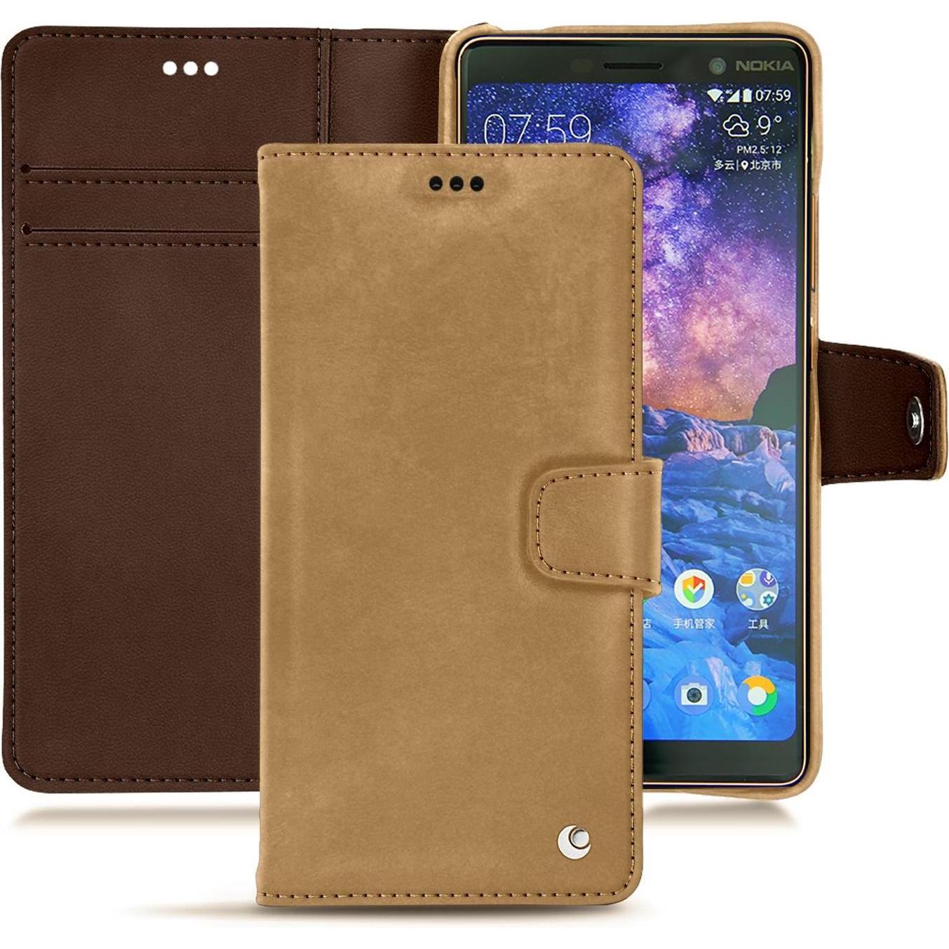Noreve Lederschutzhülle Wallet (Apple iPhone 7 Plus), Smartphone Hülle, Braun