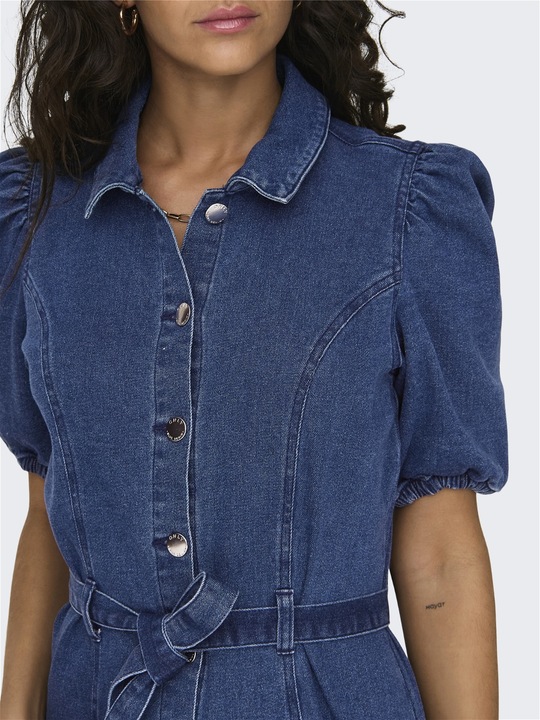 Produktbild Only Normal geschnitten Rundhals Elastische Bündchen Puffärmel Kurzes Kleid Jeanskleid (XL)