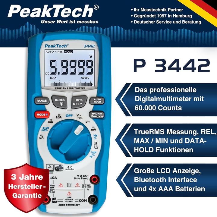 Produktbild Peaktech P 3442 True RMS Digitalmultimeter (CAT III, CAT IV 600V, Hand-Multimeter)