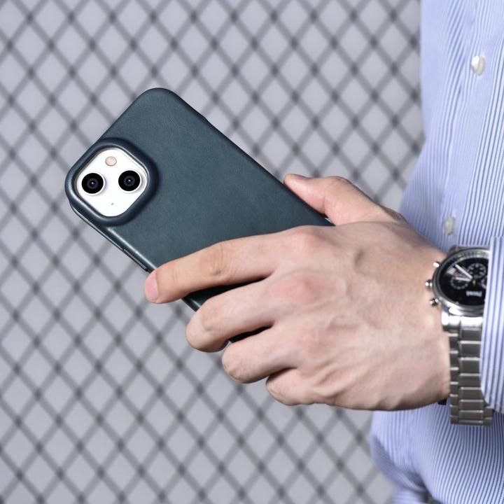 Actual product image iCarer CE Oil Wax Premium Leather Folio Case for iPhone 14 Plus Magnetic Flip Case MagSafe Blue (AKI (Apple iPhone 14 Plus)