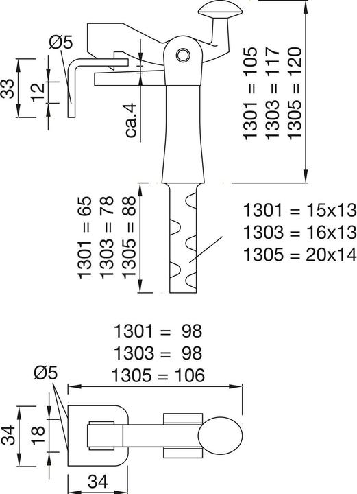 Productafbeelding Kws Poortaanslag 1301/1303/1305 Smeedbaar gietijzer zwart 105 mm 15x13 mm (1 Pcs.)