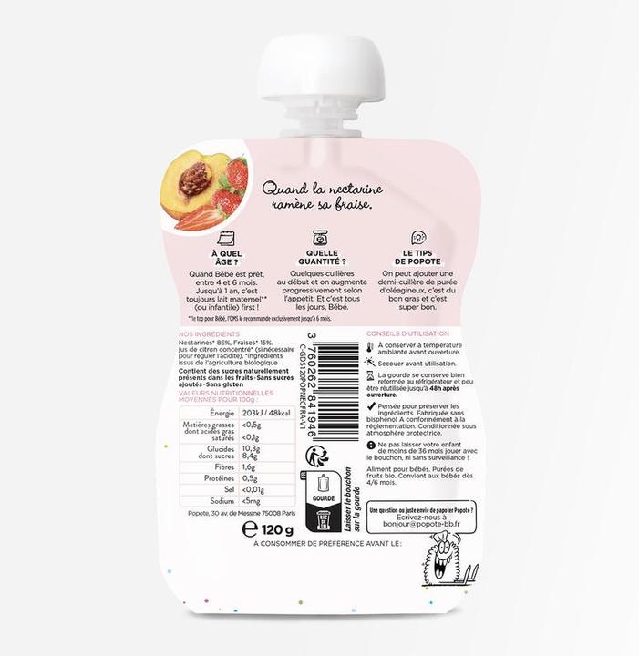 Actual product image Popote Quetschie Nektarine-Erdbeere BIO (120 g)