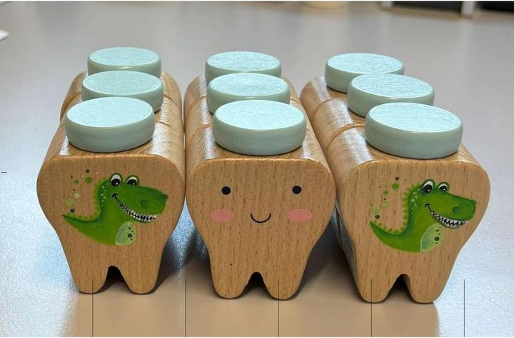 Actual product image Spielba Dino milk tooth tin Hand-painted in Switzerland