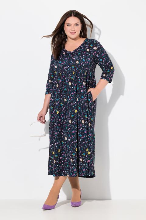 Produktbild Ulla Popken Jerseykleid, Paisleymuster, A-Linie, V-Ausschnitt, 3/4-Arm (42, 44)