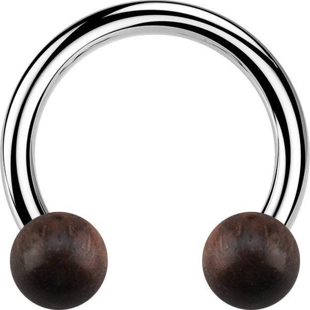 Immagine prodotto Star Piercing Bilanciere circolare in argento con due sfere in legno di sono (Organico, Acciaio chirurgico 316L, senza ottone)