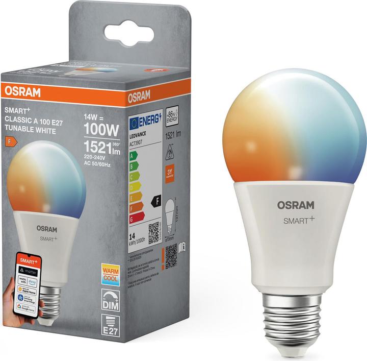 Produktbild Osram SMART+ MATTER CLASSIC shapes Tunable white 14W 827...865 TW E27 SINGLE PACK (E27, 1521 lm, 4 x)