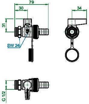 Actual product image Oventrop OV ball valve Optiflex brass, PN 16 DN 15, 1/2inch AG