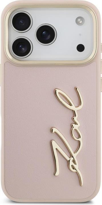 Actual product image Karl Lagerfeld case PU leather case with Karl script logo and metal camera buttons for iPhone 17 Pro (Apple iPhone 17 Pro)
