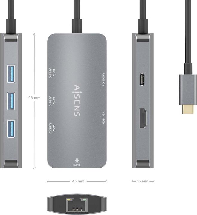 Produktbild Aisens ASUC-6P019-GR (USB-C, 6 Ports)