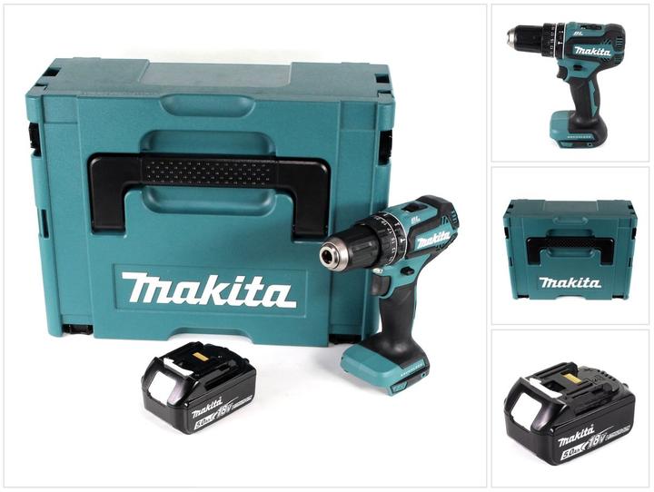 Produktbild Makita DHP 485 T1J 18 V Li-Ion Akku Schlagbohrschrauber im Makpac + 1 x 5,0 Ah Akku - ohne Ladegerät (Akkubetrieb)