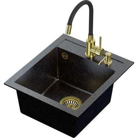Steiner, Waschbecken, ART JOHNNY 100 (43x50x20,3) Steingran Art Gold Black Pearl with Hand Siphon, Maggie Faucet and Dis...