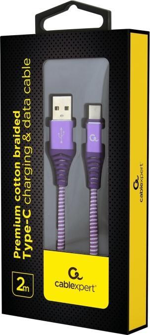 Image du produit Gembird CC-USB2B-AMCM-2M-PW Câble USB 2.0 USB A USB C Violet (2 m, USB 2.0)