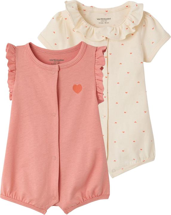 Vertbaudet 2er-Pack kurze Baby Schlafanzüge Herzen Bio-Baumwolle