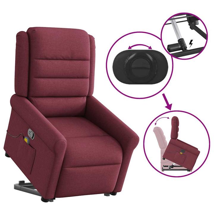 Actual product image VidaXL Massage chair with stand-up aid wine red fabric