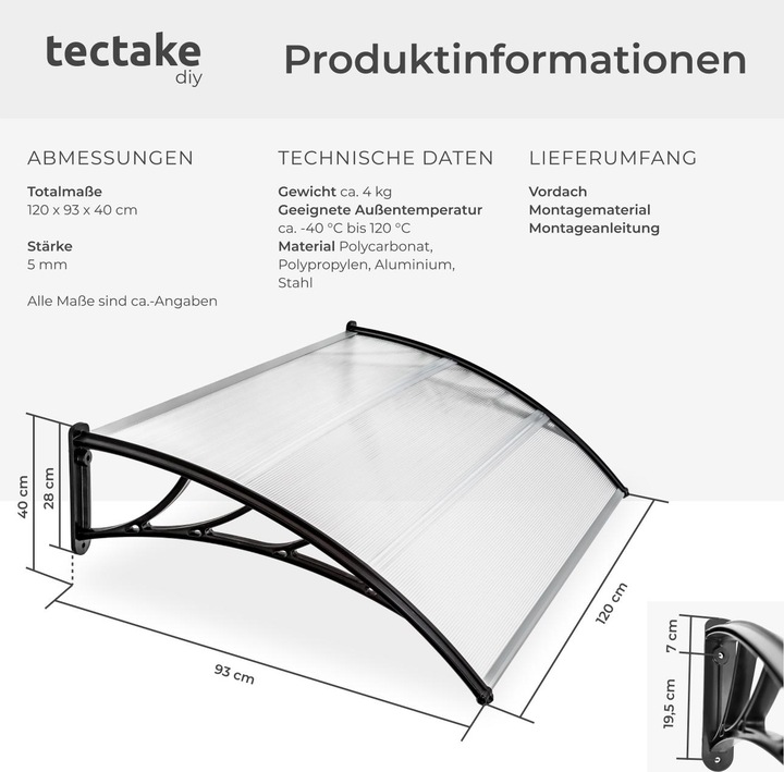 Produktbild tectake Vordach