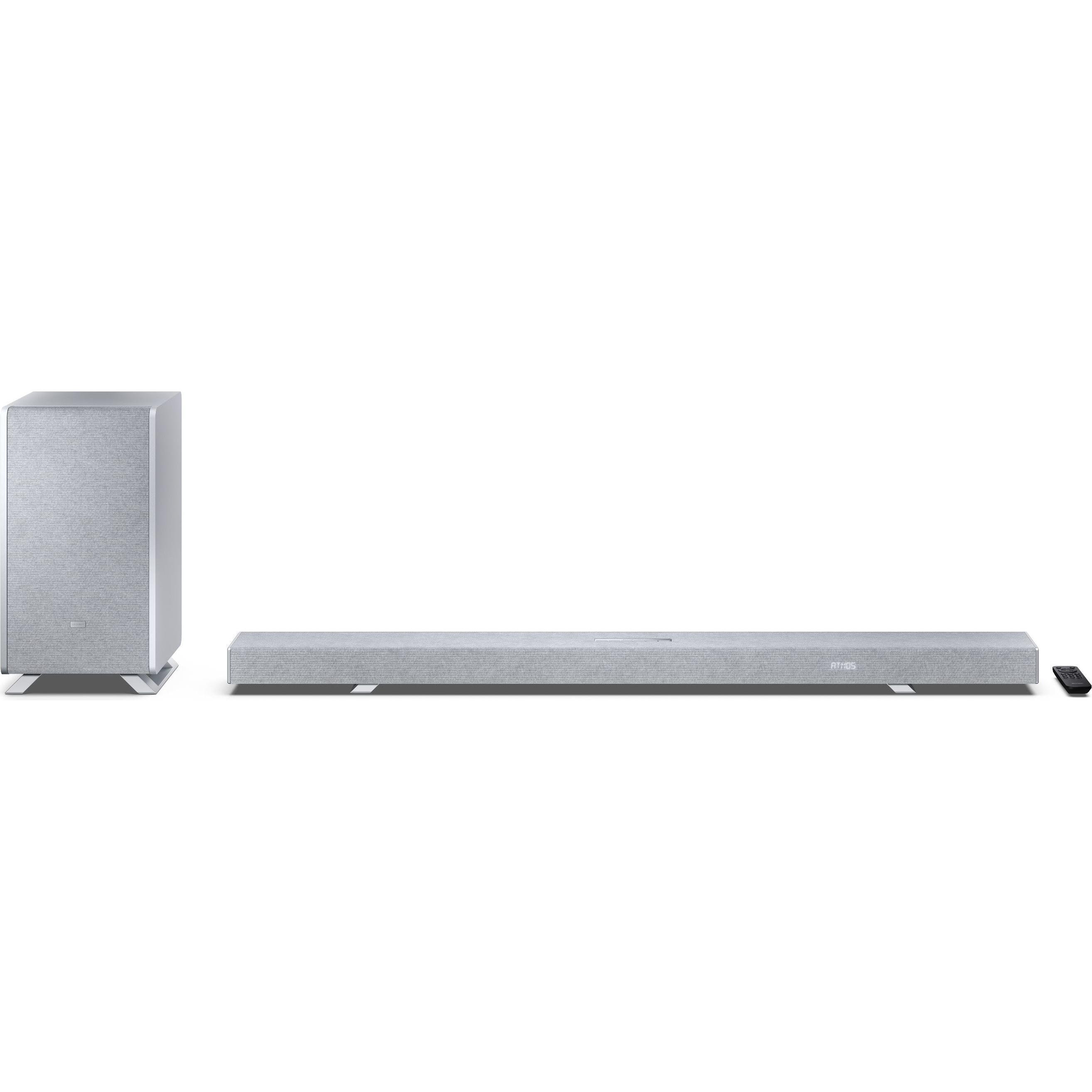 Sharp Speakers HT-SBW55121(SL) Q 5.1.2 Dolby Atmos/ DTS:X Soundbar with Wireless Subwoofer, Silver (114 W, 5.1.2 Canale), Soundbar, Argento