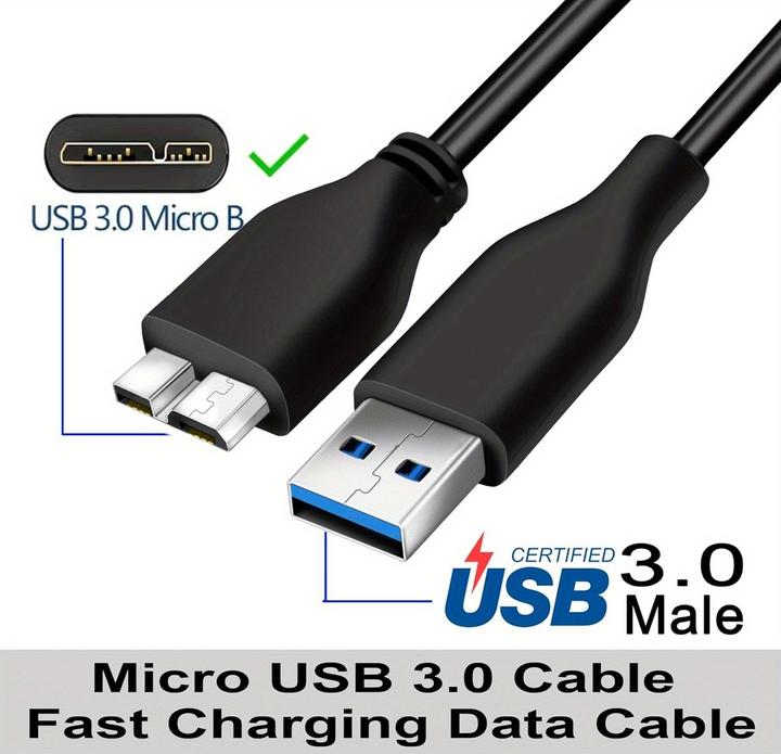 Produktbild PhoneLook USB A 3.0 zu Micro USB B Datenkabel schnell (4,8 Gbps) für externe Festplatten (1 m) (1 m, USB 3.2 Gen 1, 4.80 W)