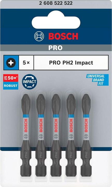 Produktbild Bosch Professional Zubehör PRO Phillips Impact Bit, PH2, 55 mm, 5-tlg. (Kreuz Phillips PH)