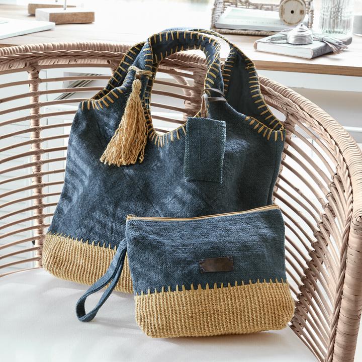 Produktbild Loberon Tasche 2er Set Cacula blau/creme