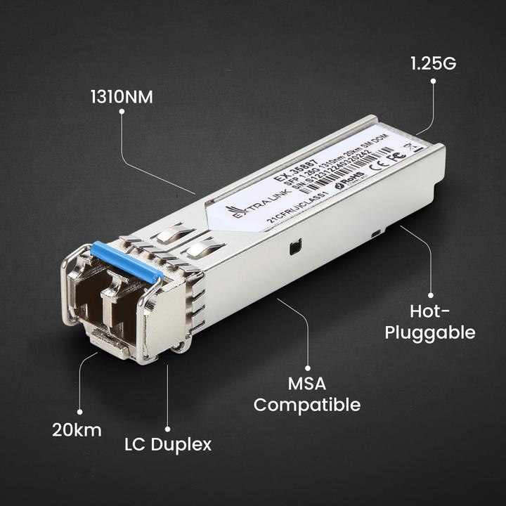 Actual product image Extralink SFP 1.25G 2-pack | SFP module | 1.25 Gbps, LC/UPC, 1310 nm, 20 km, singlemode, DOM