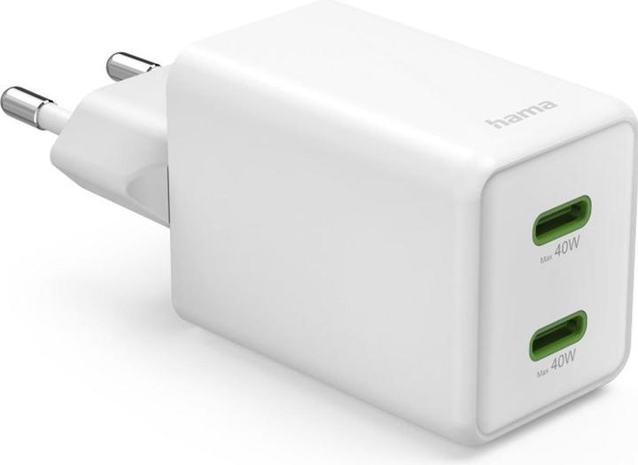 Produktbild Hama Schnellladegerät, GaN, 2x USB-C, Super-Mini-Ladegerät, PD, 40 W, Weiss (40 W, 2 Ports)