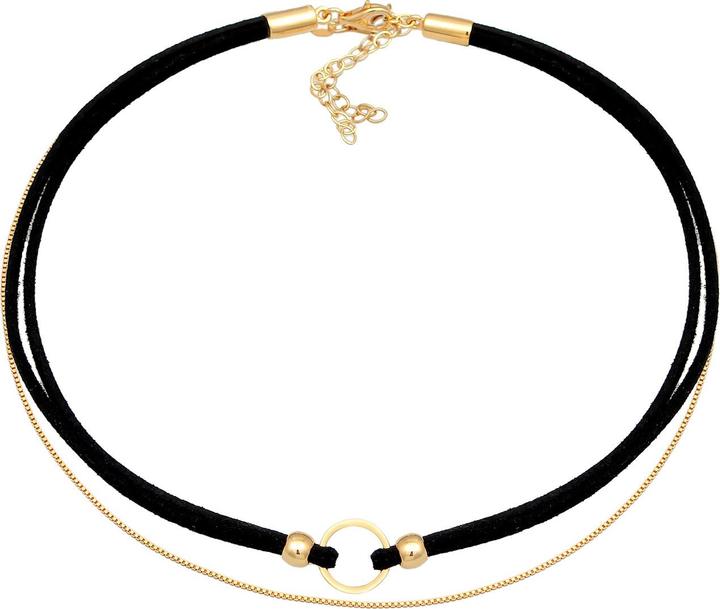 Actual product image Elli Necklace Choker Circle Leather Venetian Chain Set 925 Silver (Faux leather, 925 sterling silver, No stone, 32 cm)