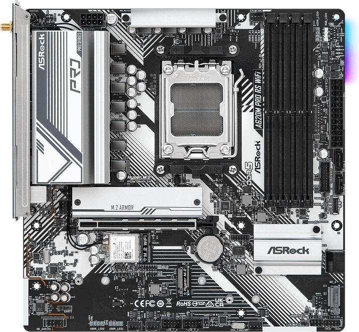 Actual product image AsRock MB AMD AM5 A620M PRO RS WiFi (AM5, AMD A620, mATX)