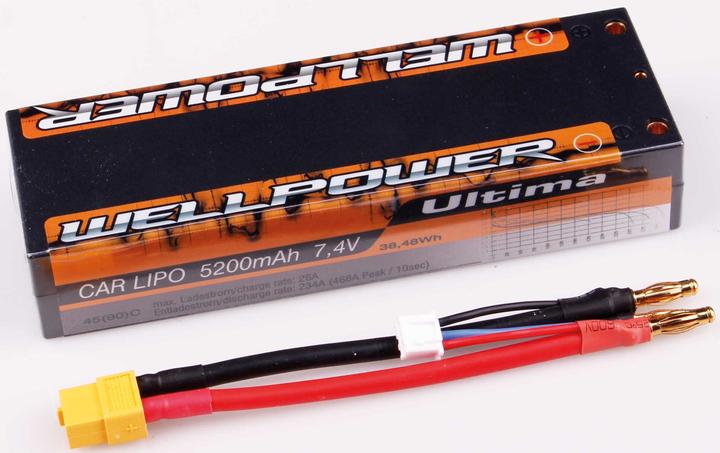 Wellpower lipo akku ultima car 5200 mah / 7,4 volt 2s 45/90c ch5 mit xt-60 stecker (7.40 V, 5200 mAh)