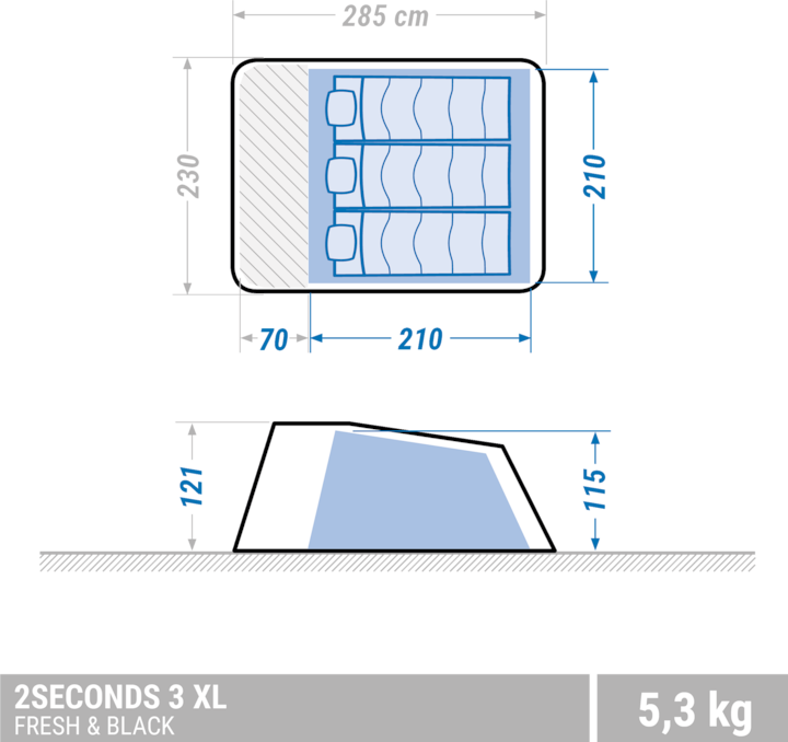 Image du produit Quechua 2 Seconds 3 XL Fresh&Black (Tente instantanée, 5.43 kg, 3 personnes)