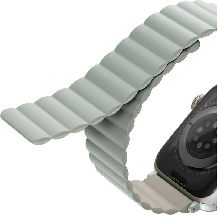 Actual product image Uniq pasek Revix Apple Watch Series 1/2/3/4/5/6/7/8/SE/SE2 38/40/41mm. Reversible Magnetic zielony-b (Silicone, Stainless steel, Stainless steel)