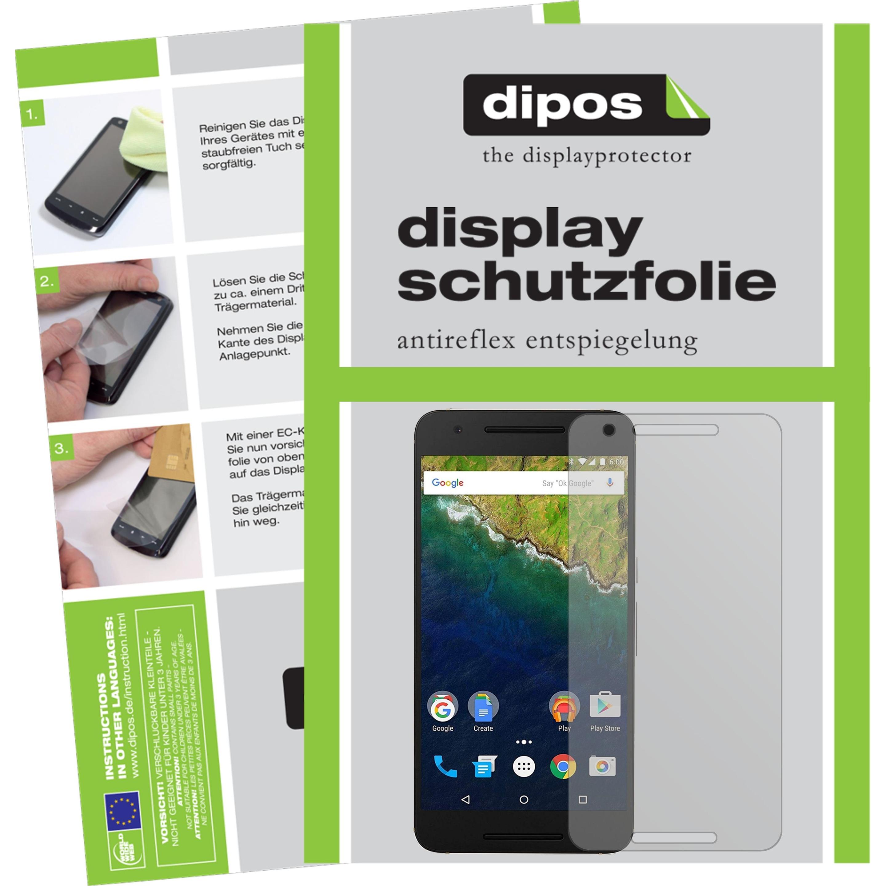 Dipos Displayschutzfolie Antireflex (2 Stück, Huawei Nexus 6P), Smartphone Schutzfolie, Transparent