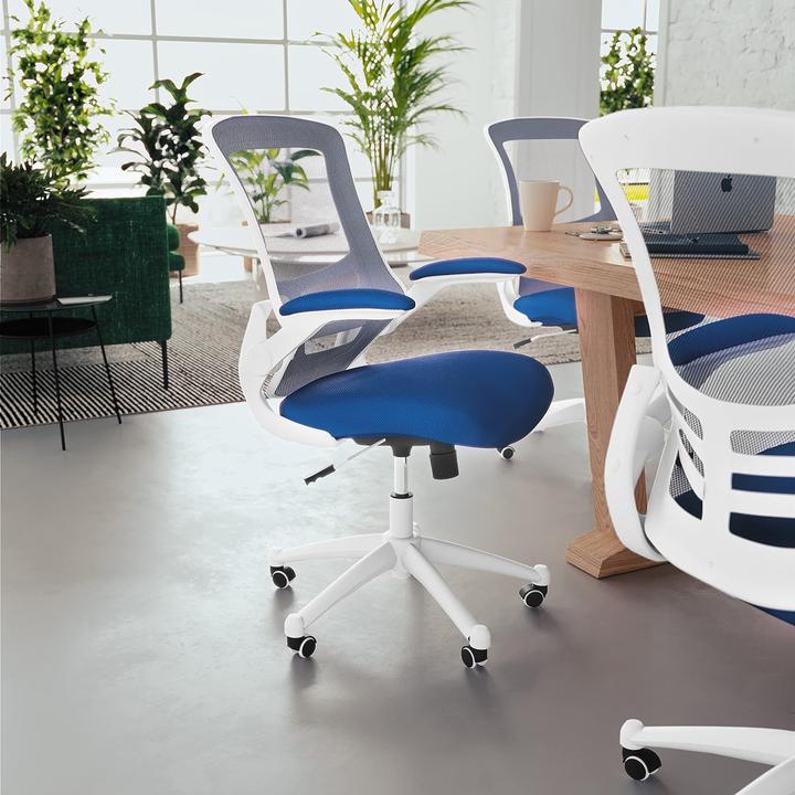 Produktbild Flash Furniture Ergonomischer Schreibtischstuhl, Blauer Netzstoff, Weisser Rahmen