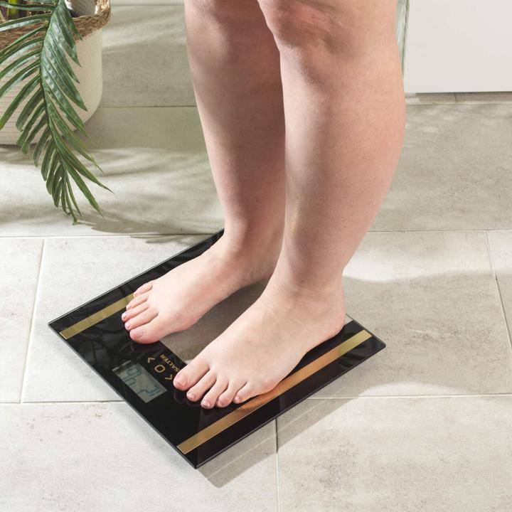 Actual product image Salter Scales SA00550BGCFAS Glass Analyser Bathroom Scale Black/Gold (150 kg)