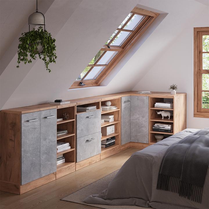 Produktbild Vicco Dachschrägenschrank Rion, Goldkraft Eiche, 60 x 81.8 cm mit 4 Fächern, Schrankkorpus 60 cm Tiefe (60 x 60 x 81.80 cm)