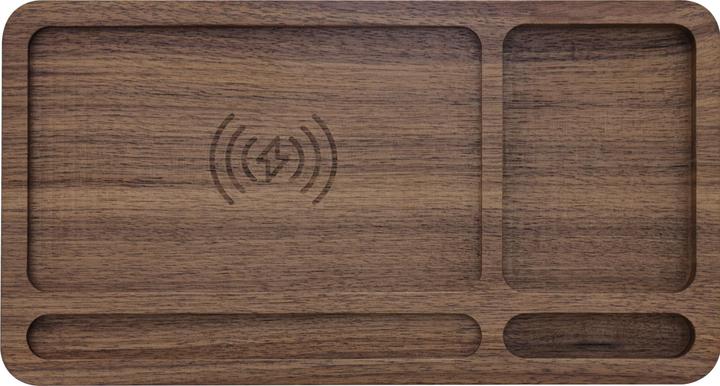 Produktbild InLine WoodCharge – Organizer mit integrierter Qi-Ladefläche aus Walnuss-Holz (15 W)