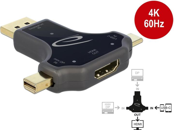 Produktbild Delock 3 in 1 Monitoradapter mit USB-C/DP/ mini DP Eingang auf HDMI Ausgang (HDMI, 15.70 cm)