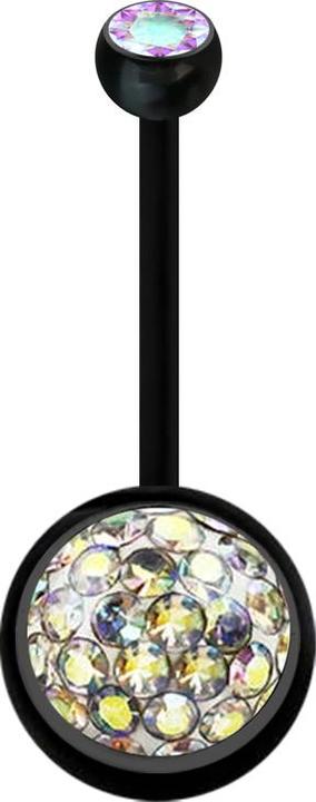 Actual product image Star Piercing Banane schwarz mit Kugel Kristall multicolor und Kugel Kristall multicolor Epoxy Schutzschicht (Plastic, without brass)