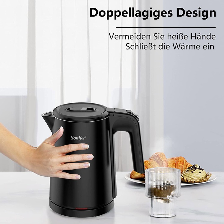 Produktbild Sonifer 0,8l Edelstahl Wasserkocher Glaenzend Schwarz