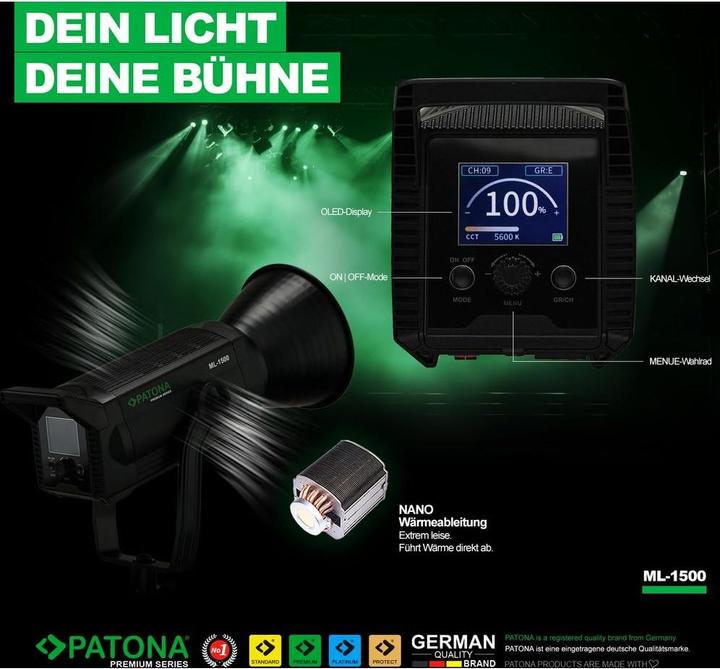 Immagine prodotto Patona Premium LED professionelles Fotolicht Videolicht LED 150W COB ML-1500 inkl. Tragetasche (Luce studio, Videocamera)