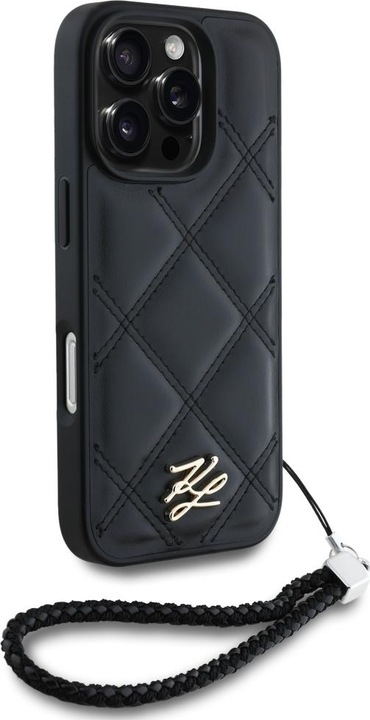 Produktbild Karl Lagerfeld Case Quilted Initial Logo & Chain Strap for iPhone 16 Pro black (Apple iPhone 16 Pro)