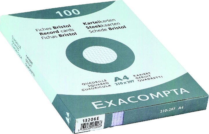 Image du produit Exacompta Étui de 100 fiches - bristol quadrillé 5x5 non perforé 210x297mm - Blanc (210 x 297 mm, 205 g/m², 100 x)