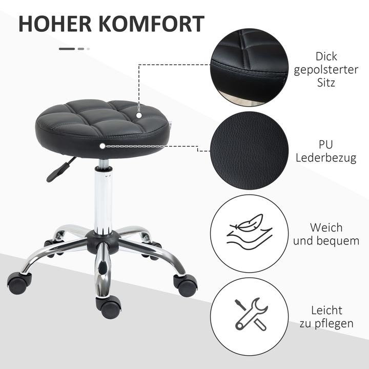 Produktbild Homcom Rollhocker Kunstleder, Stahl Schwarz