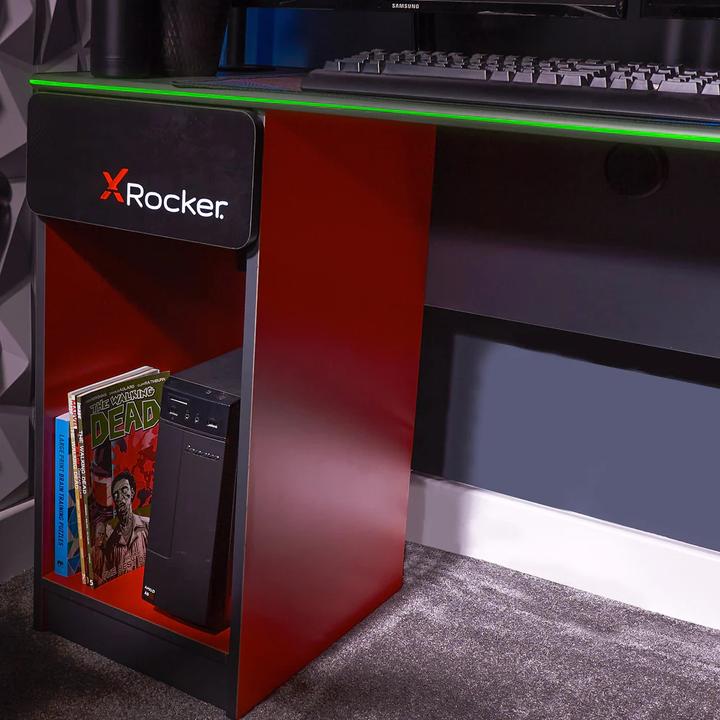 Actual product image X Rocker Bureau de jeu Carbon-Tek avec chargeur sans fil et éclairage LED Gris/Rouge